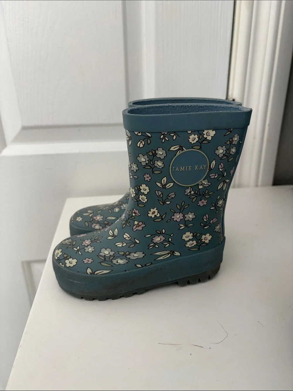 Jamie Kay Teal Floral Kids Rain Boots